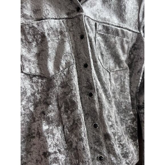 Aeropostale Vintage Y2K Velour Blouse Snap Silver Stretchy Top Shirt 2000’s - Picture 4 of 8